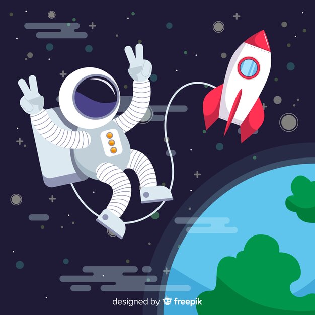 Personaje clásico de astronauta con diseño plano