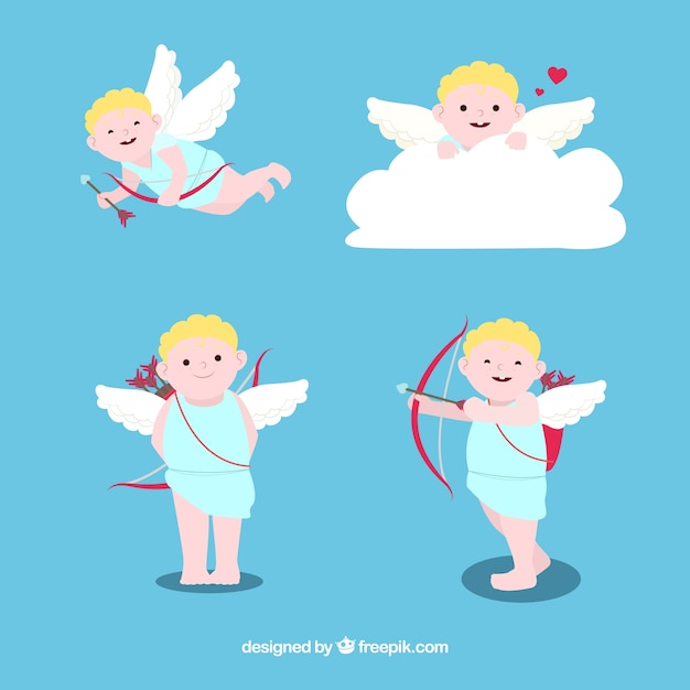 Vector gratuito personaje de cupido lindo con arco y flecha