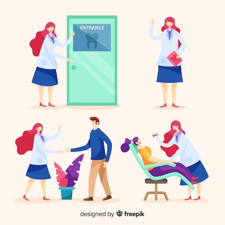 Vector gratuito personaje de dentista en diseño plano