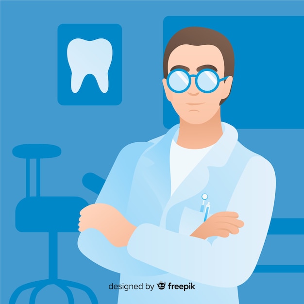 Vector gratuito personaje de dentista en diseño plano