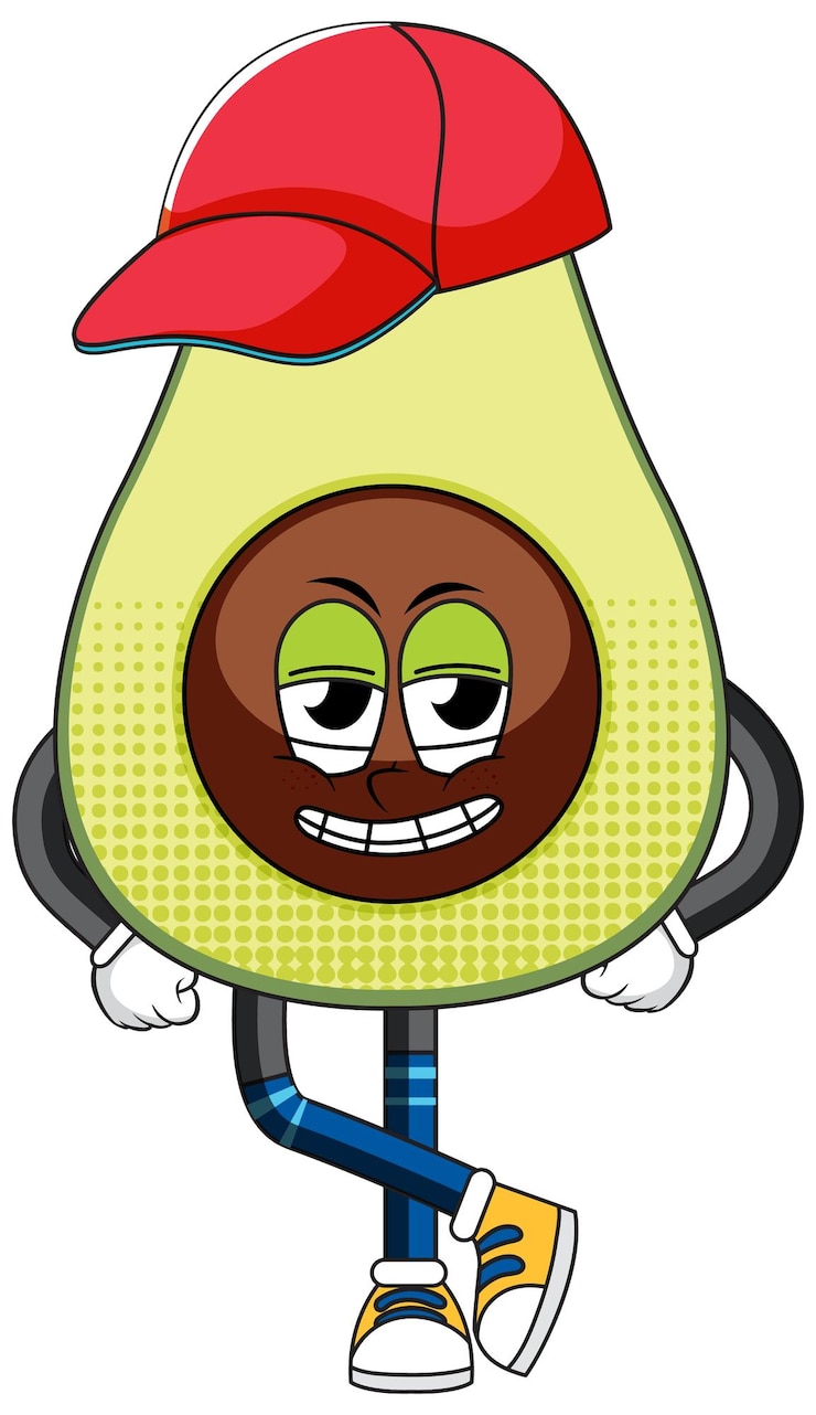 Vector gratuito un personaje de dibujos animados de aguacate sobre fondo blanco.