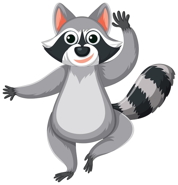 Personaje de dibujos animados amigable mapache saludando con la mano