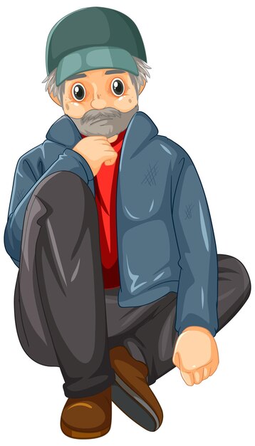 Personaje de dibujos animados de anciano sin hogar