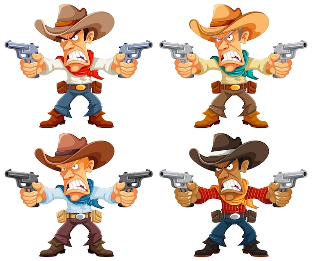 Personaje de dibujos animados Angry Cowboy Holding Gun