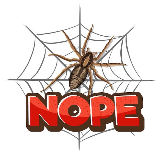 Vector gratuito personaje de dibujos animados de araña con banner de fuente nope aislado