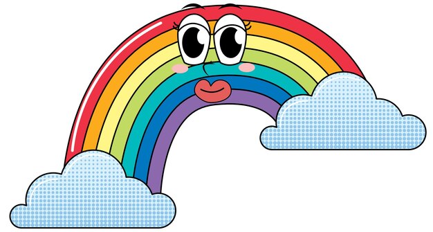 Personaje de dibujos animados de arco iris sobre fondo blanco.