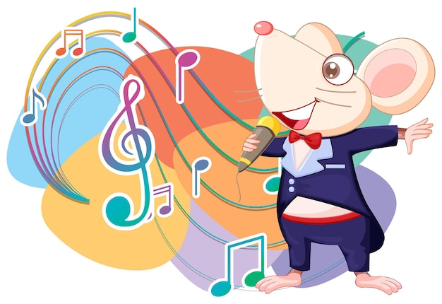 Personaje de dibujos animados de cantante de rata sobre fondo blanco.