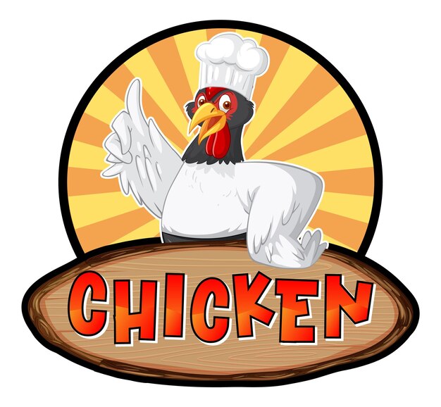 Personaje de dibujos animados de chef de pollo con pancarta de pollo