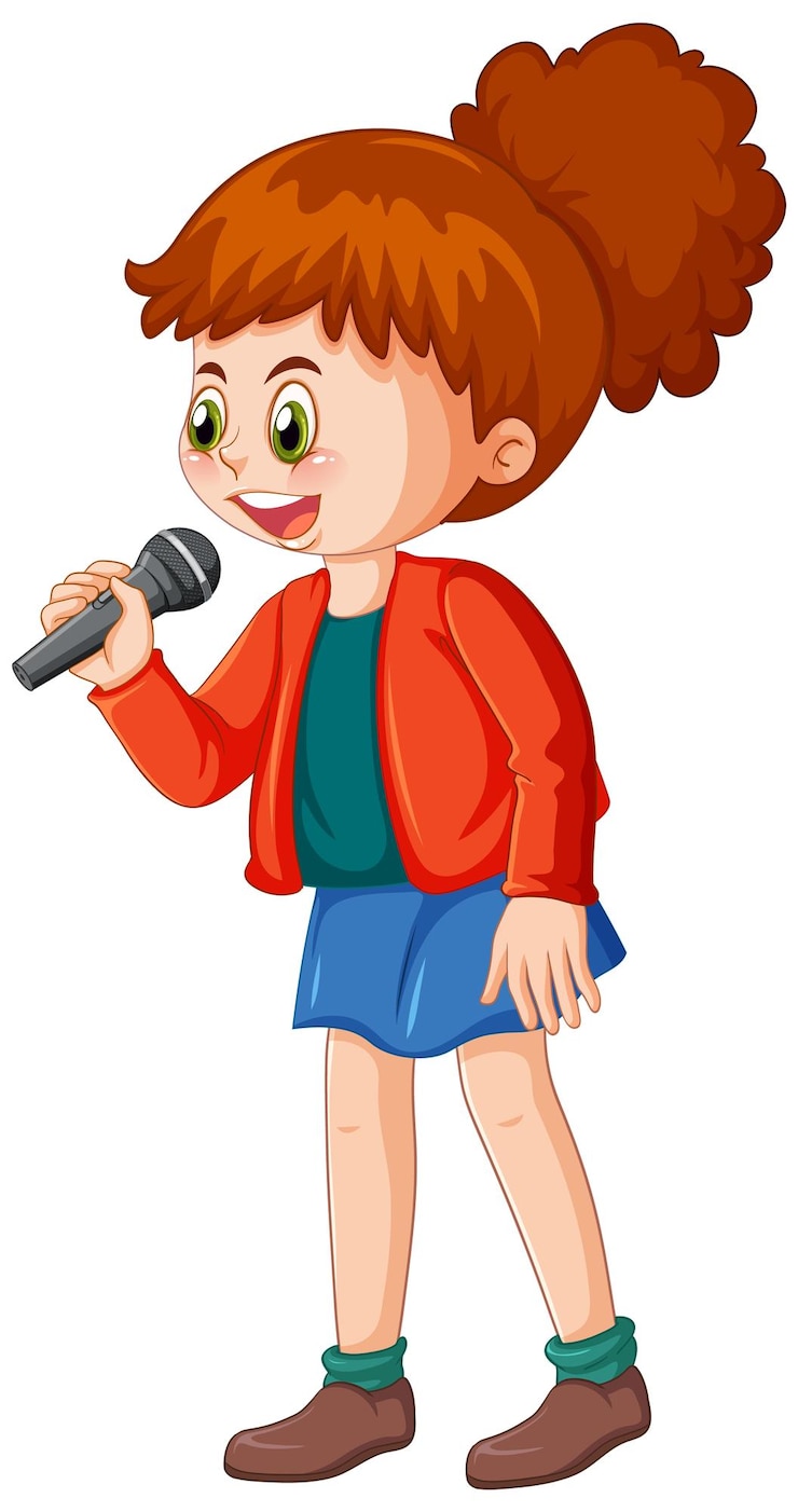 Vector gratuito personaje de dibujos animados de chica cantante aislado