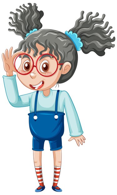 Personaje de dibujos animados de chica nerd sobre fondo blanco
