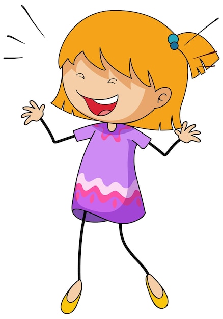 Vector gratuito un personaje de dibujos animados de doodle de niña feliz aislado