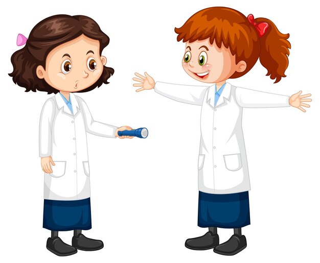 Personaje de dibujos animados de dos chicas científico hablando entre sí