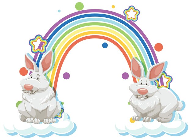 Personaje de dibujos animados de dos conejos con arco iris