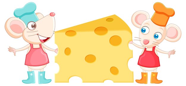 Personaje de dibujos animados de dos ratas con queso grande