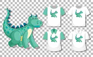 Vector gratuito personaje de dibujos animados de dragón con conjunto de camisetas diferentes aislado