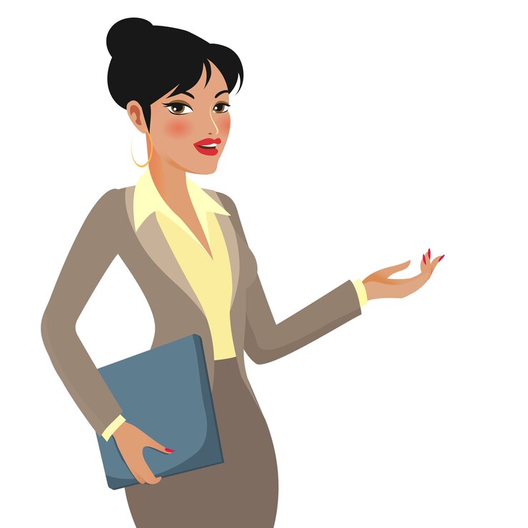 Vector gratuito personaje de dibujos animados empresaria haciendo presentaciones