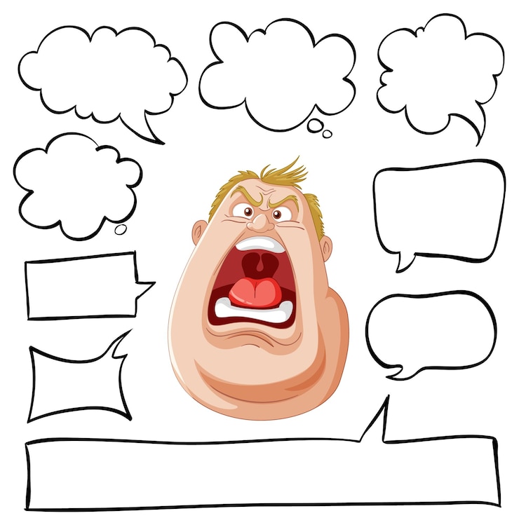 Vector gratuito personaje de dibujos animados expresivo con burbujas de habla