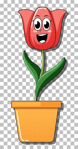 Personaje de dibujos animados de flores en maceta