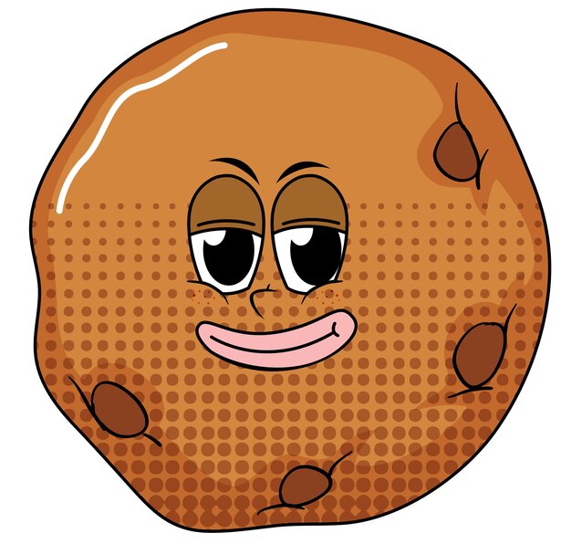 Un personaje de dibujos animados de galletas sobre fondo blanco.