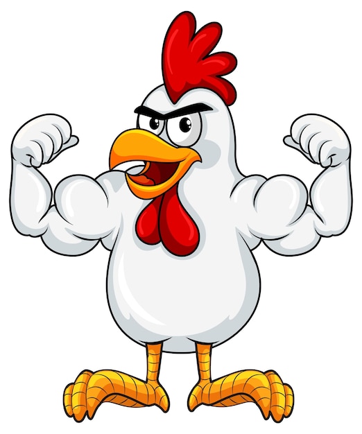 Personaje de dibujos animados de gallo musculoso