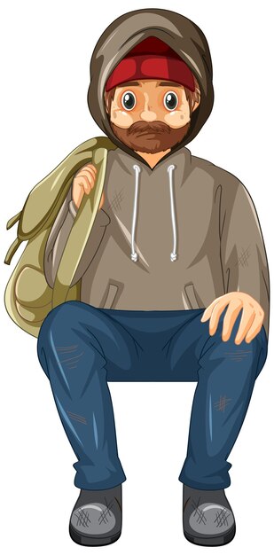 Personaje de dibujos animados de hombre sin hogar