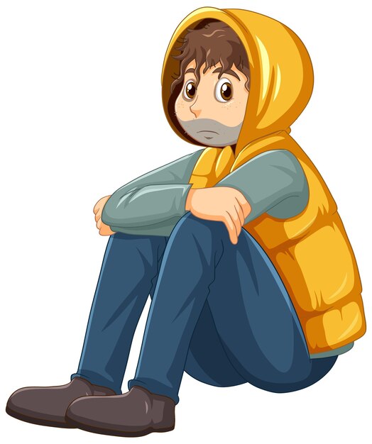 Personaje de dibujos animados de hombre sin hogar