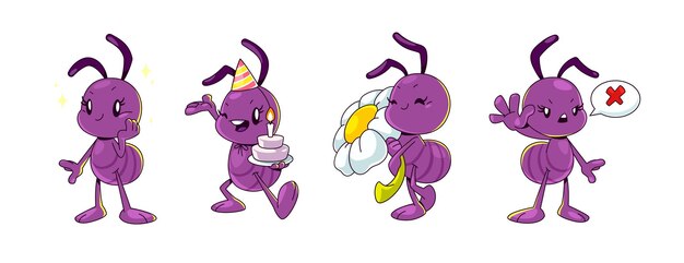 Personaje de dibujos animados de hormiga vector aislado Insecto lindo