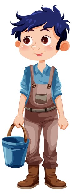 El personaje de dibujos animados del jardinero con el cubo
