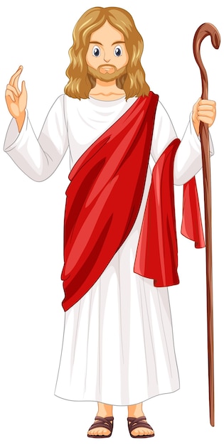 Personaje de dibujos animados de Jesús sobre fondo blanco.