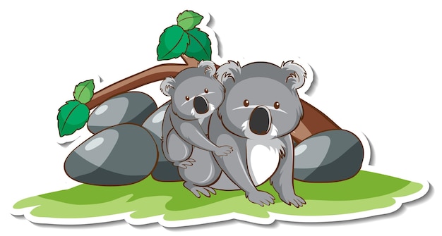 Vector gratuito personaje de dibujos animados de koala mamá y bebé pegatina