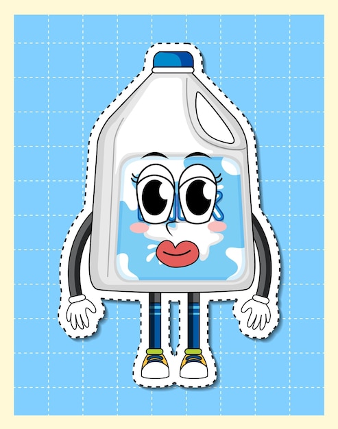 Personaje de dibujos animados de leche sobre fondo de cuadrícula