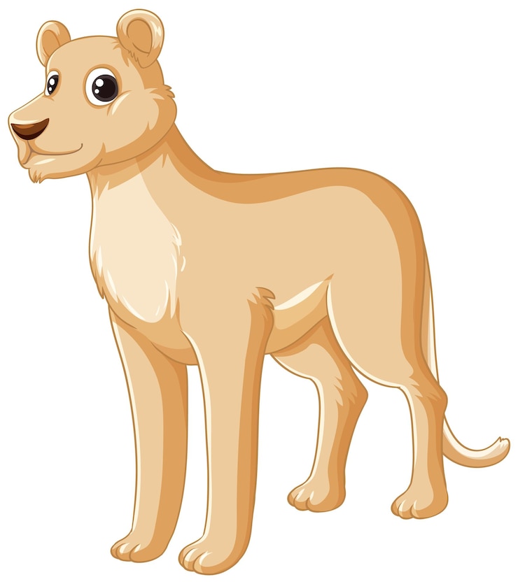 Vector gratuito personaje de dibujos animados de león femenino juguetón sobre fondo blanco