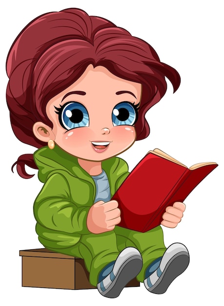 Personaje de dibujos animados de libro de lectura de chica linda