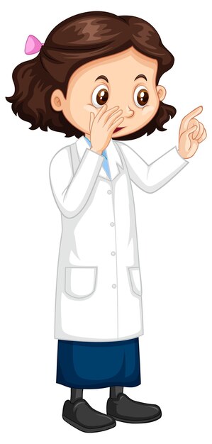 Personaje de dibujos animados linda chica con bata de laboratorio de ciencias