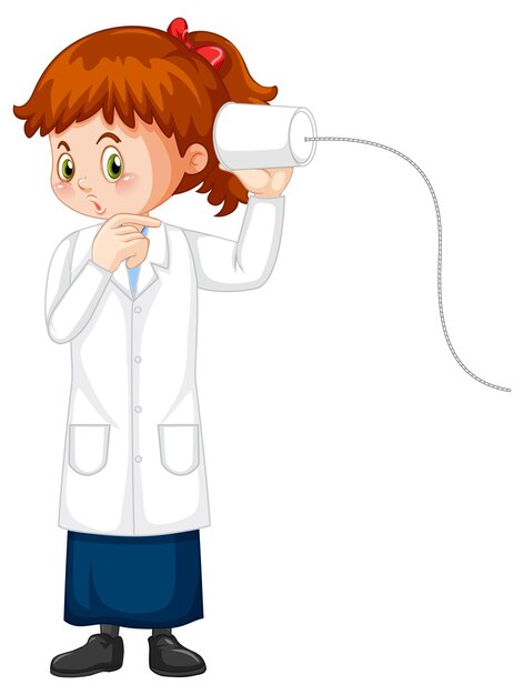 Personaje de dibujos animados linda chica con bata de laboratorio de ciencias