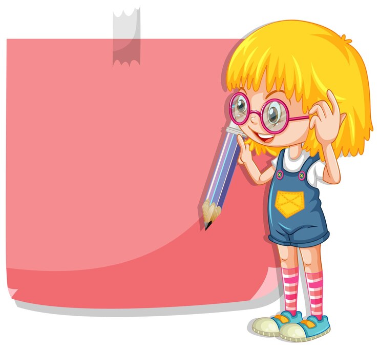 Vector gratuito personaje de dibujos animados de linda chica con bloc de notas de color