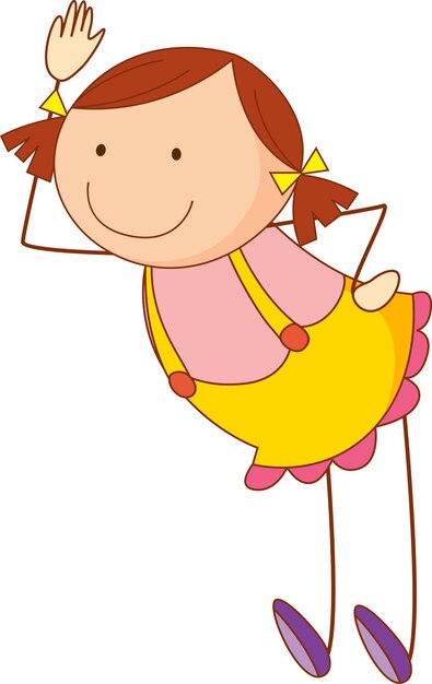 Personaje de dibujos animados linda chica en estilo doodle dibujado a mano aislado