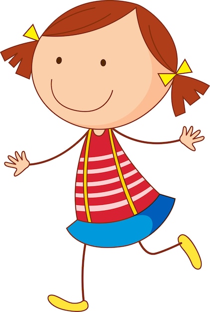 Personaje de dibujos animados linda chica en estilo doodle dibujado a mano aislado