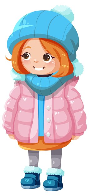Personaje de dibujos animados de linda chica con ropa de invierno
