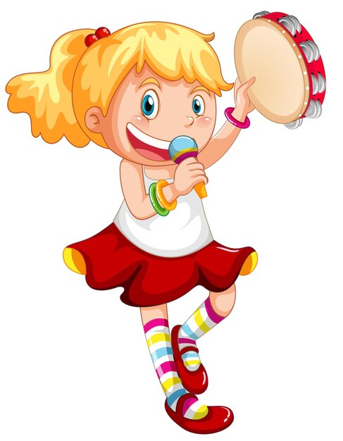 Personaje de dibujos animados lindo chica con instrumentos musicales