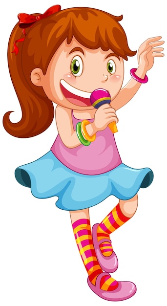 Personaje de dibujos animados lindo chica con instrumentos musicales