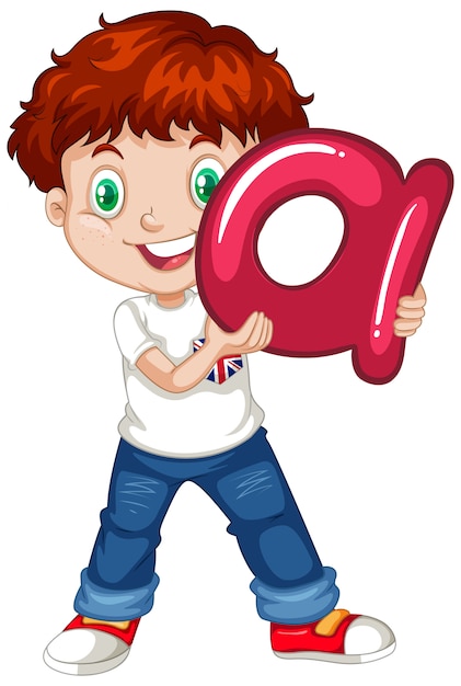 Personaje de dibujos animados lindo niño con alfabeto inglés