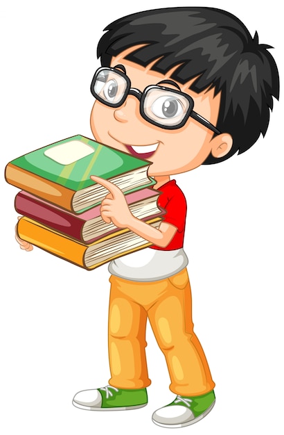 Vector gratuito personaje de dibujos animados lindo niño sosteniendo libros