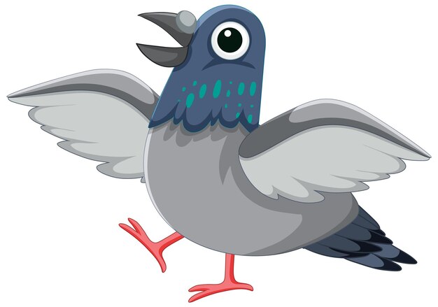 Personaje de dibujos animados lindo pájaro paloma caminando aislado
