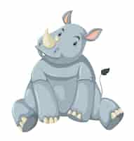Vector gratuito personaje de dibujos animados lindo rinoceronte aislado sobre fondo blanco