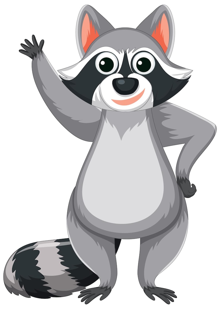 Vector gratuito personaje de dibujos animados de mapache amistoso saludando con la mano