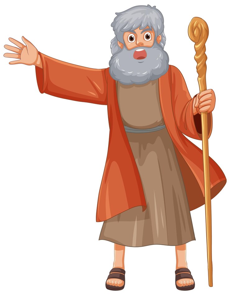 Vector gratuito personaje de dibujos animados de moisés una historia bíblica religiosa ilustración