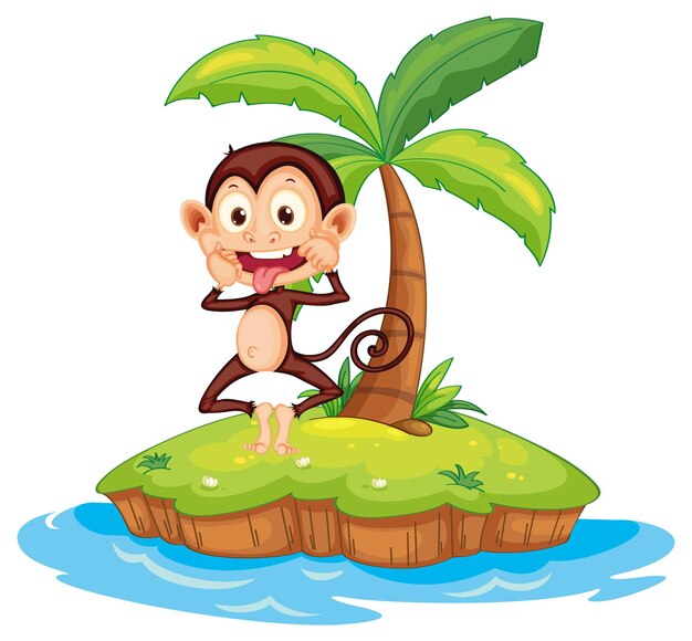 Personaje de dibujos animados de mono travieso en isla aislada
