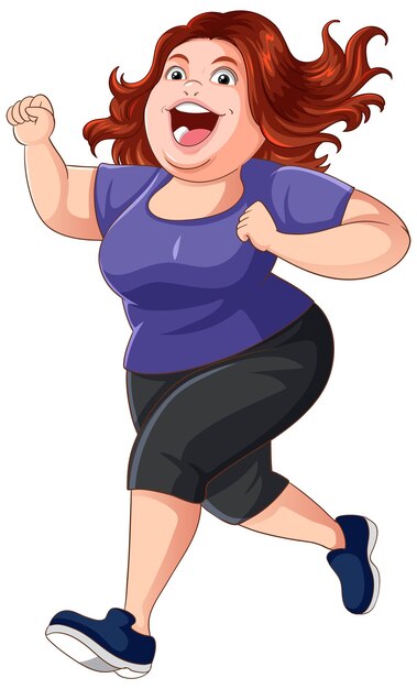 Personaje de dibujos animados de mujer gordo corriendo en pose