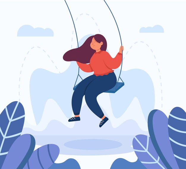 Personaje de dibujos animados de mujeres adultas columpiándose en el columpio